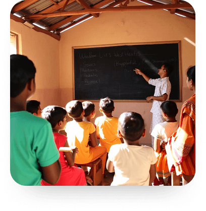 Children learning in a village classroom